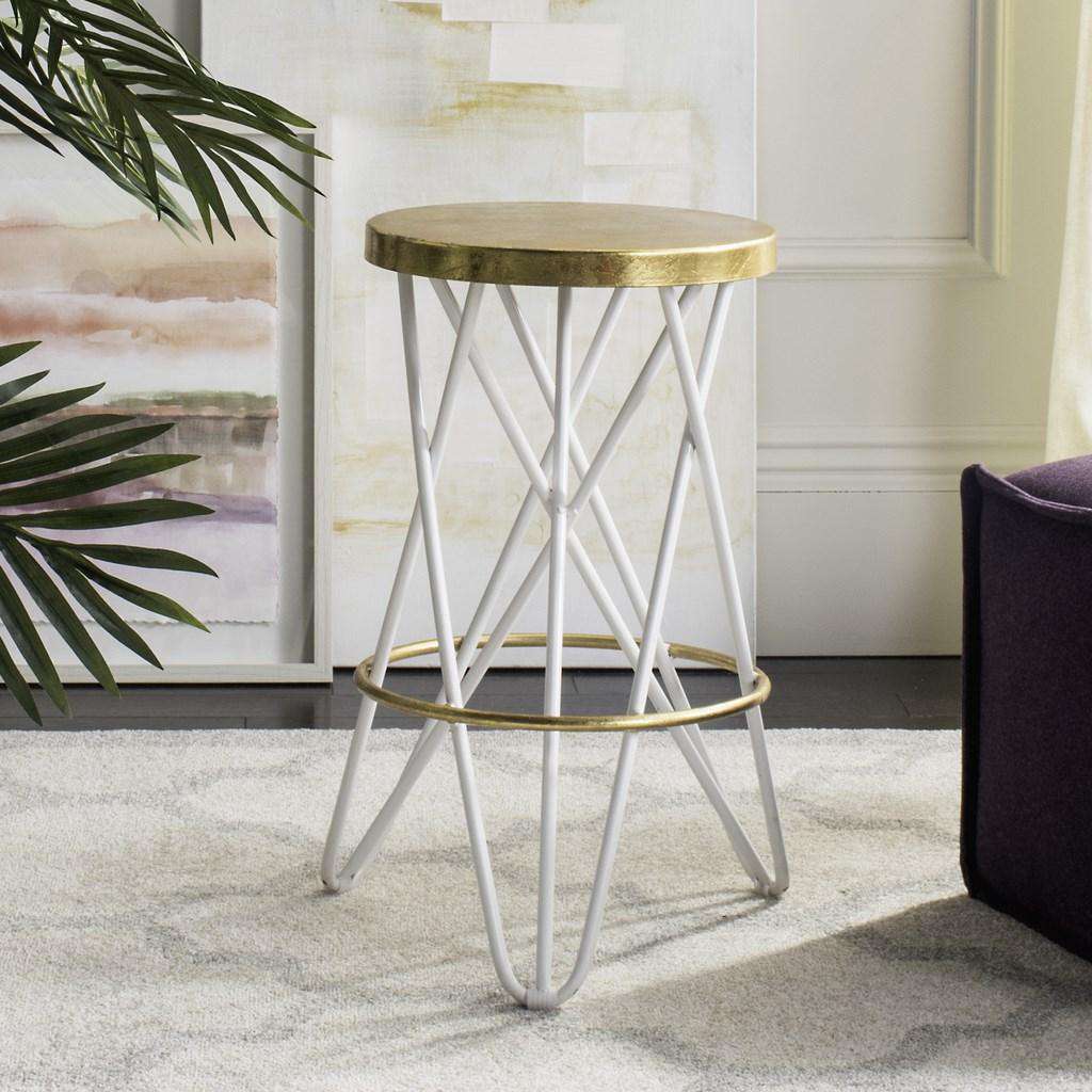 Safavieh Lorna Gold Leaf Counter Stool - White | Bar Stools | Modishstore