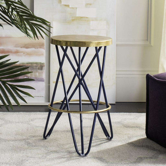 Safavieh Lorna Gold Leaf Counter Stool - Navy | Bar Stools | Modishstore