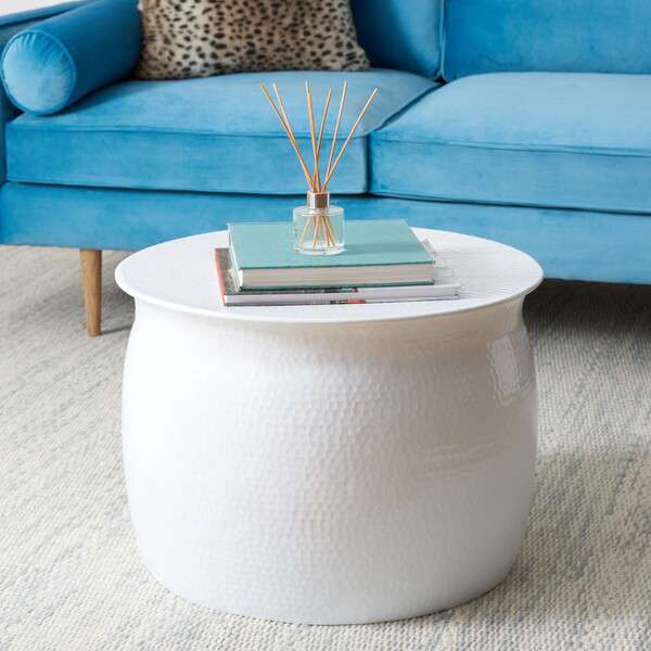 Safavieh Aztec Hammered Metal Table Stool - White | End Tables | Modishstore - 4