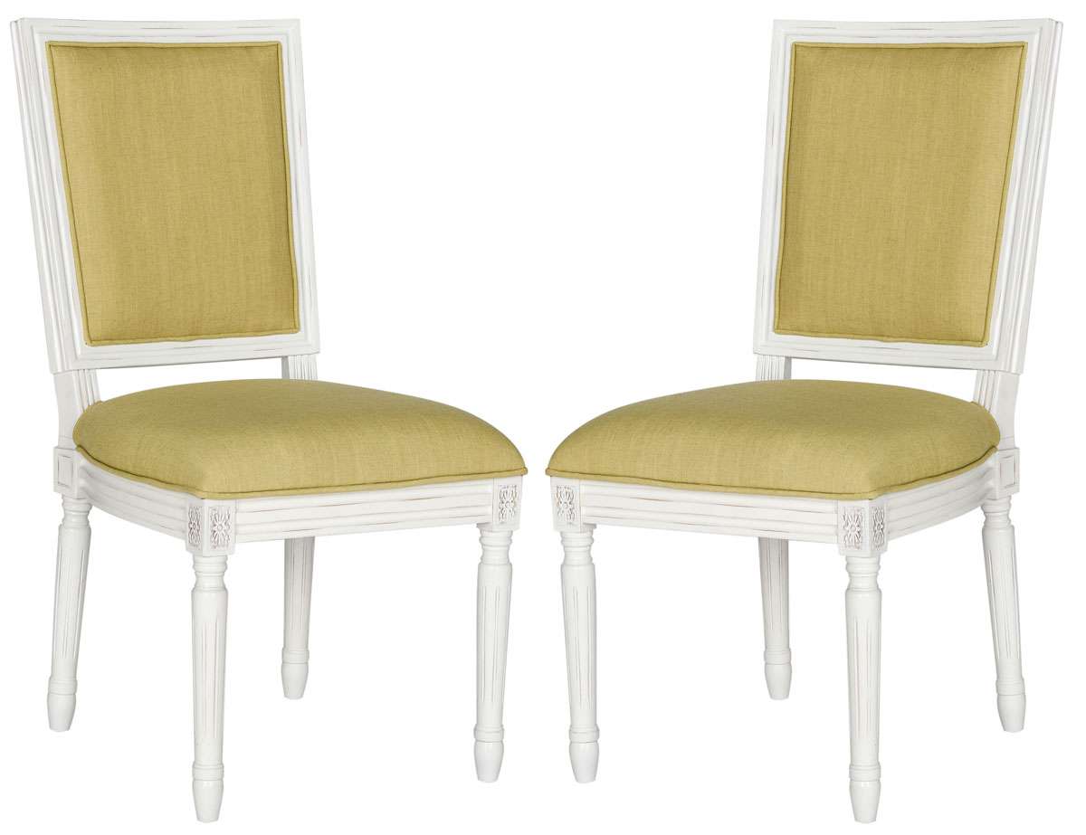 Safavieh Buchanan 19''H French Brasserie Linen Rect Side Chair Set Of 2 - Spring Green With Cream | Dining Chairs | Modishstore - 2