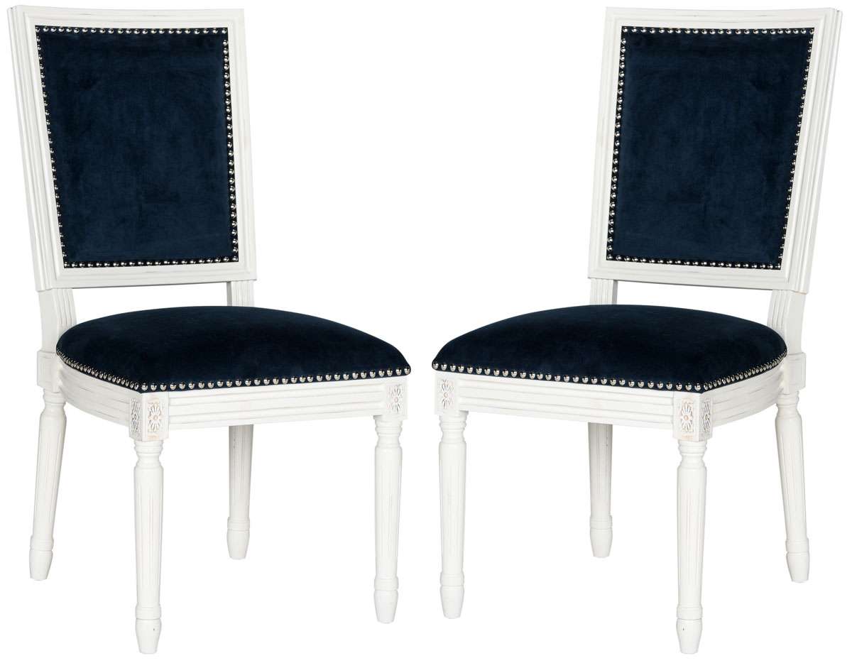 Safavieh Buchanan 19''H French Brasserie Velvet Rect Side Chair Set Of 2 - Silver Nail Heads Navy Velvet | Dining Chairs | Modishstore - 2