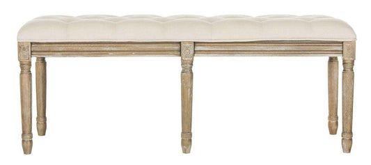 Safavieh Rocha 19''H French Brasserie Tufted Traditional Rustic Wood Bench - Beige | Benches  | Modishstore