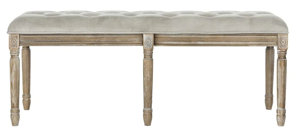 Safavieh Rocha 19''H French Brasserie Tufted Traditional Rustic Wood Bench - Gray Velvet | Benches  | Modishstore