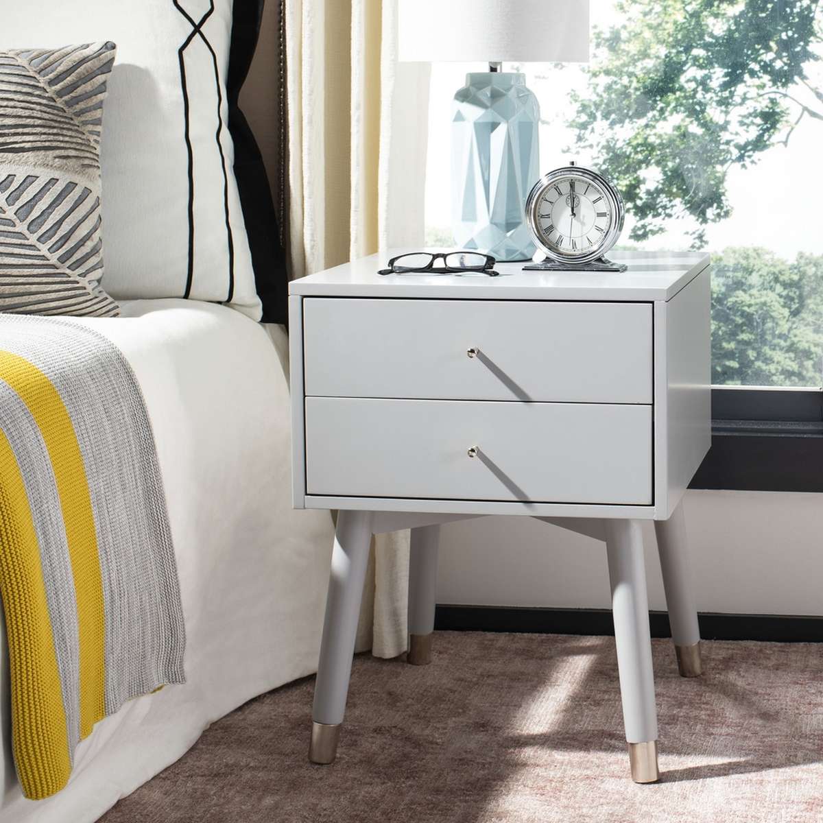 Safavieh Lyla Mid Century Retro Silver Cap Nightstand Grey With