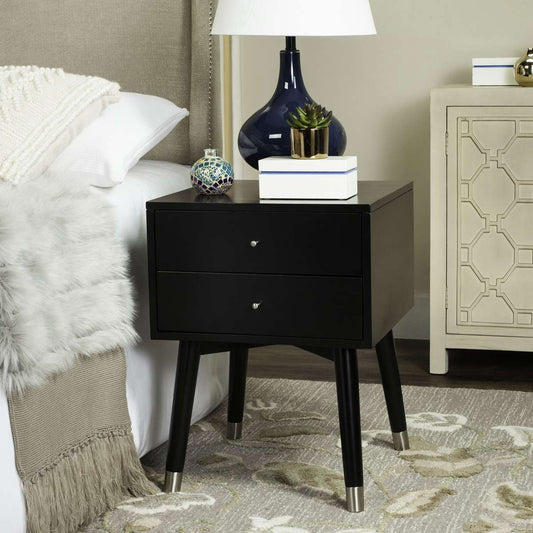 Safavieh Lyla Mid Century Retro Silver Cap Nightstand - Black | Nightstands | Modishstore