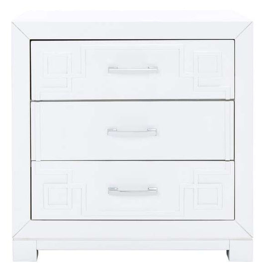 Safavieh Raina Three Drawer Greek Key Night Stand - White | Nightstands | Modishstore