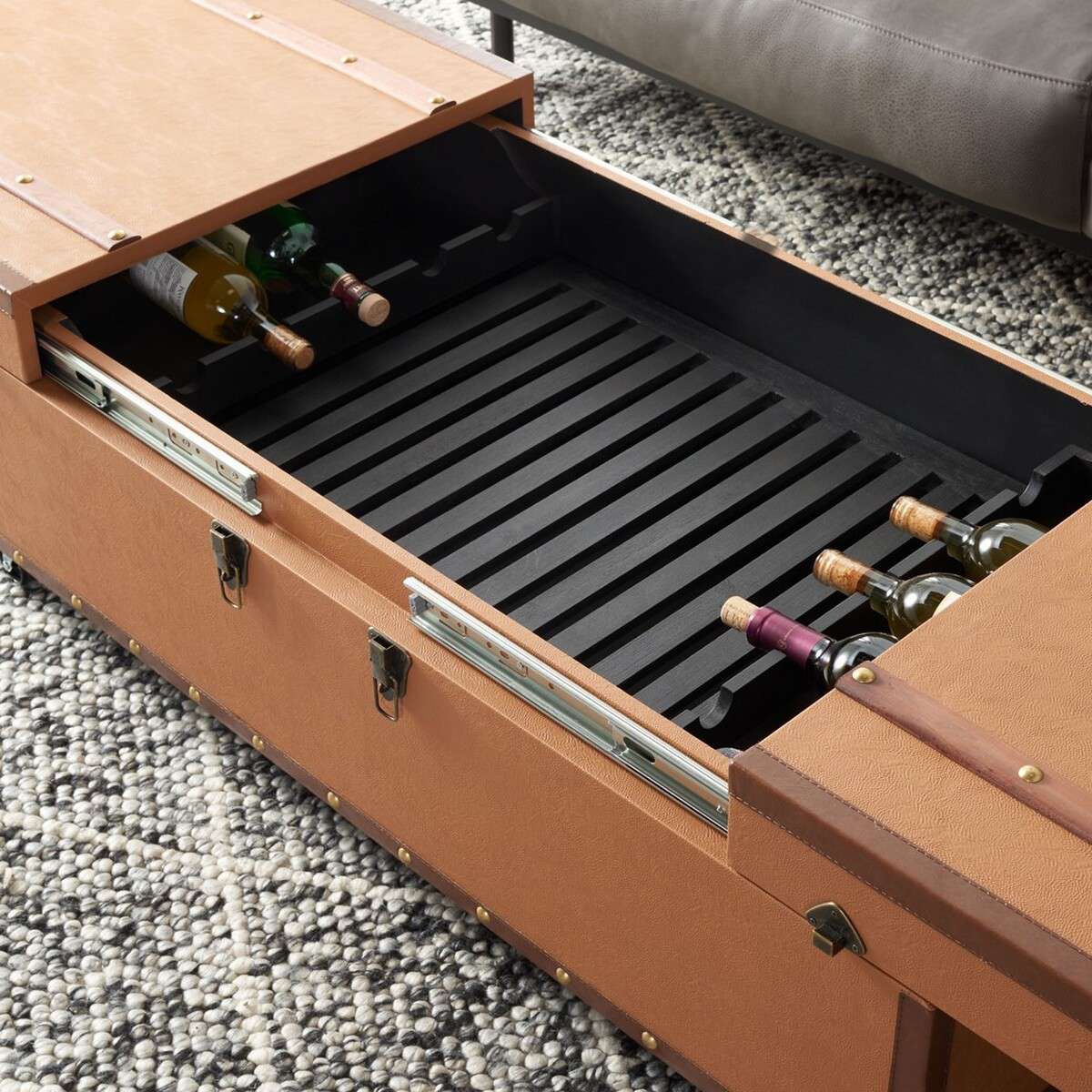 Safavieh Zoe Coffee Table Storage Trunk With Wine Rack - Cognac |  | Modishstore - 4