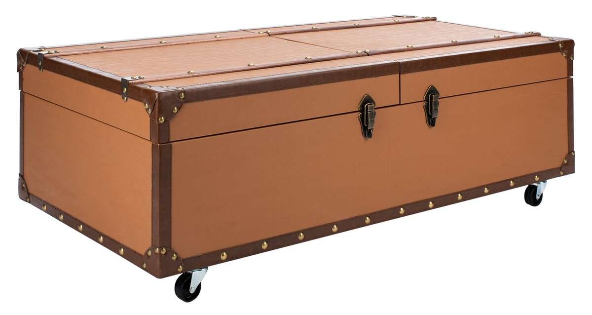 Safavieh Zoe Coffee Table Storage Trunk With Wine Rack - Cognac |  | Modishstore - 3