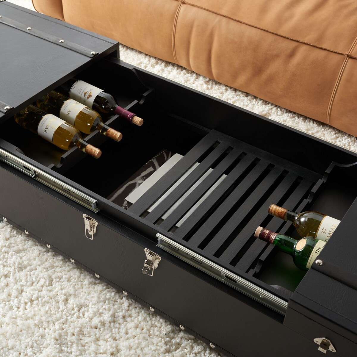 Safavieh Zoe Coffee Table Storage Trunk With Wine Rack Black