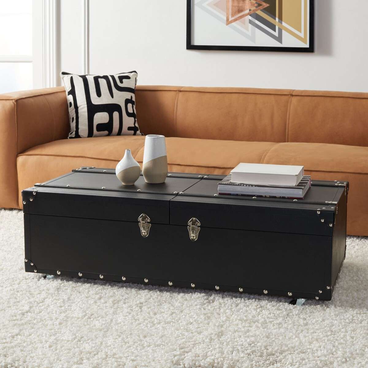 Safavieh Zoe Coffee Table Storage Trunk With Wine Rack - Black |  | Modishstore