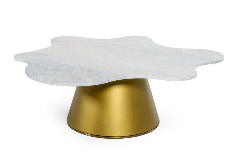 Modrest Gabbro High - Glam White Marble and Gold Coffee Table | Coffee Tables | Modishstore - 1