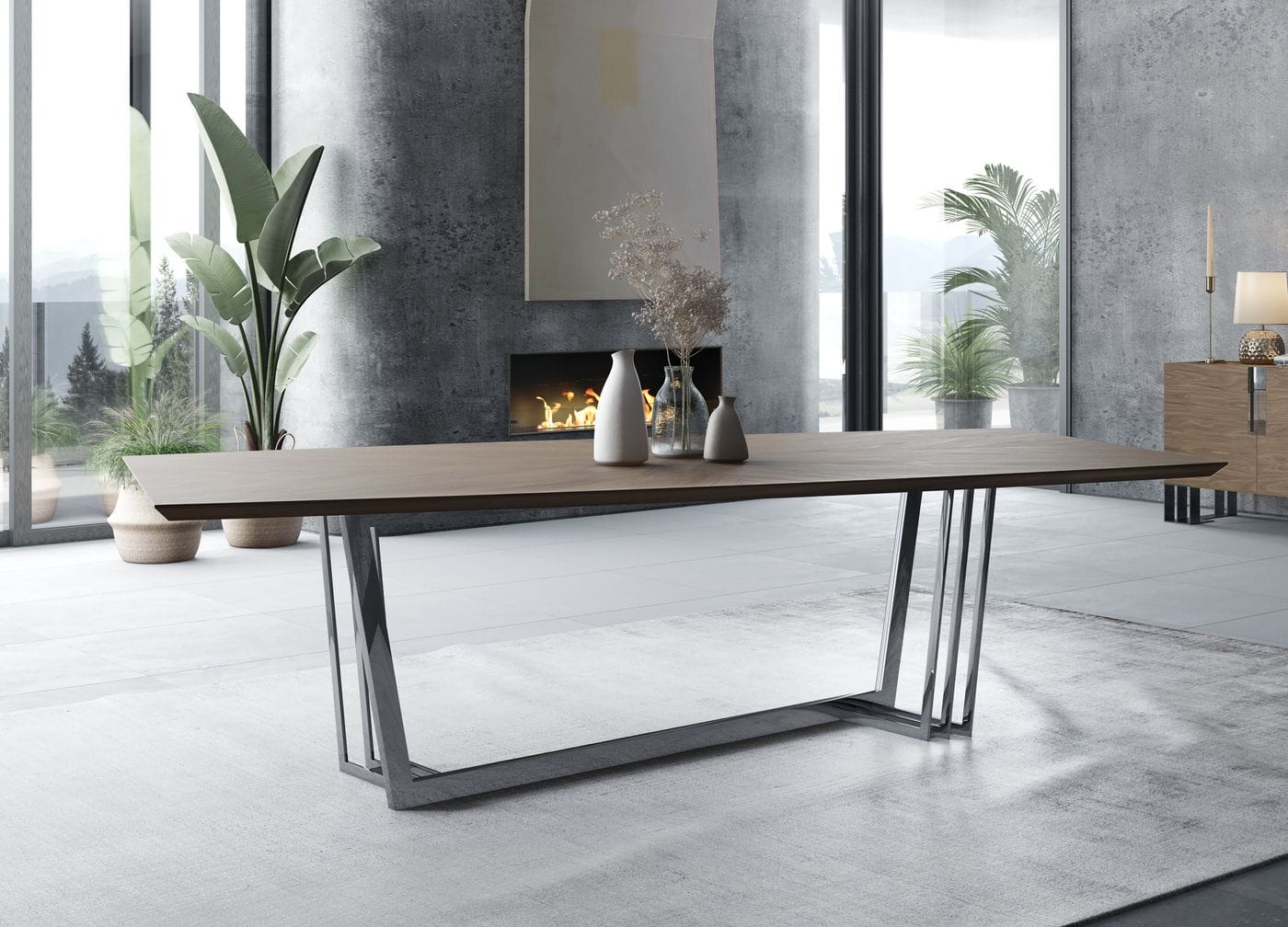 Modrest Gilroy - Modern Walnut & Stainless Steel Dining Table | Dining Tables | Modishstore - 4