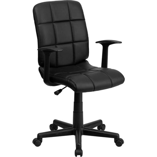 Mid-Back Black Quilted Vinyl Swivel Task Office Chair With Arms By Flash Furniture | Office Chairs | Modishstore - 1