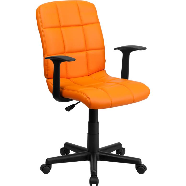 Mid-Back Orange Quilted Vinyl Swivel Task Office Chair With Arms By Flash Furniture | Office Chairs | Modishstore - 1