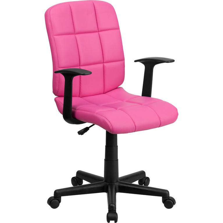 Mid-Back Pink Quilted Vinyl Swivel Task Office Chair With Arms By Flash Furniture | Office Chairs | Modishstore - 1