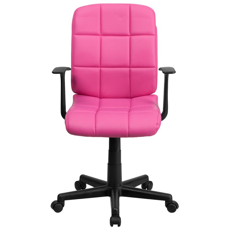 Mid-Back Pink Quilted Vinyl Swivel Task Office Chair With Arms By Flash Furniture | Office Chairs | Modishstore - 4