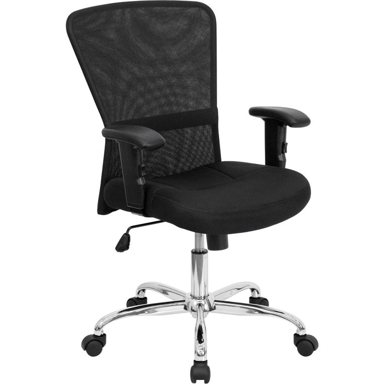 Mid-Back Black Mesh Contemporary Swivel Task Office Chair With Chrome Base And Adjustable Arms By Flash Furniture | Office Chairs | Modishstore - 1