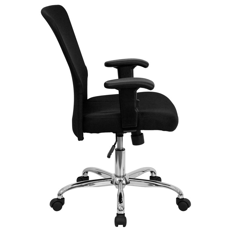 Mid-Back Black Mesh Contemporary Swivel Task Office Chair With Chrome Base And Adjustable Arms By Flash Furniture | Office Chairs | Modishstore - 2