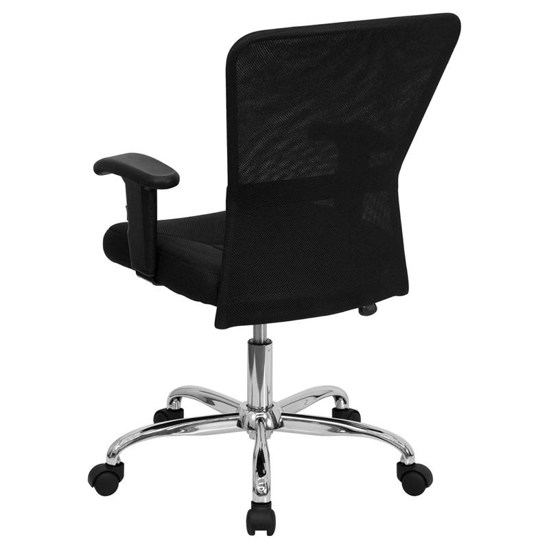 Mid-Back Black Mesh Contemporary Swivel Task Office Chair With Chrome Base And Adjustable Arms By Flash Furniture | Office Chairs | Modishstore - 3