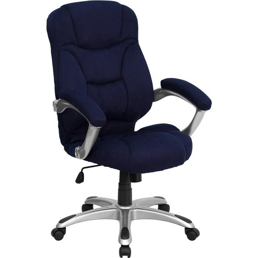 High Back Navy Blue Microfiber Contemporary Executive Swivel Ergonomic Office Chair With Arms By Flash Furniture | Office Chairs | Modishstore - 1