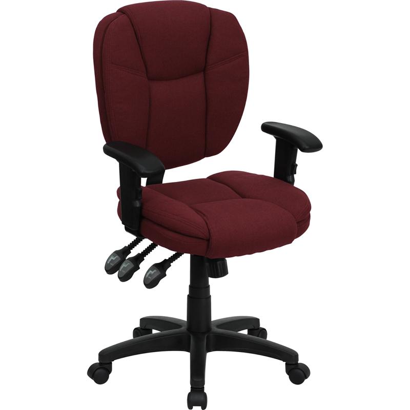 Mid-Back Burgundy Fabric Multifunction Swivel Ergonomic Task Office Chair With Pillow Top Cushioning And Arms By Flash Furniture | Office Chairs | Modishstore - 1