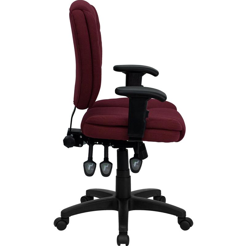 Mid-Back Burgundy Fabric Multifunction Swivel Ergonomic Task Office Chair With Pillow Top Cushioning And Arms By Flash Furniture | Office Chairs | Modishstore - 2