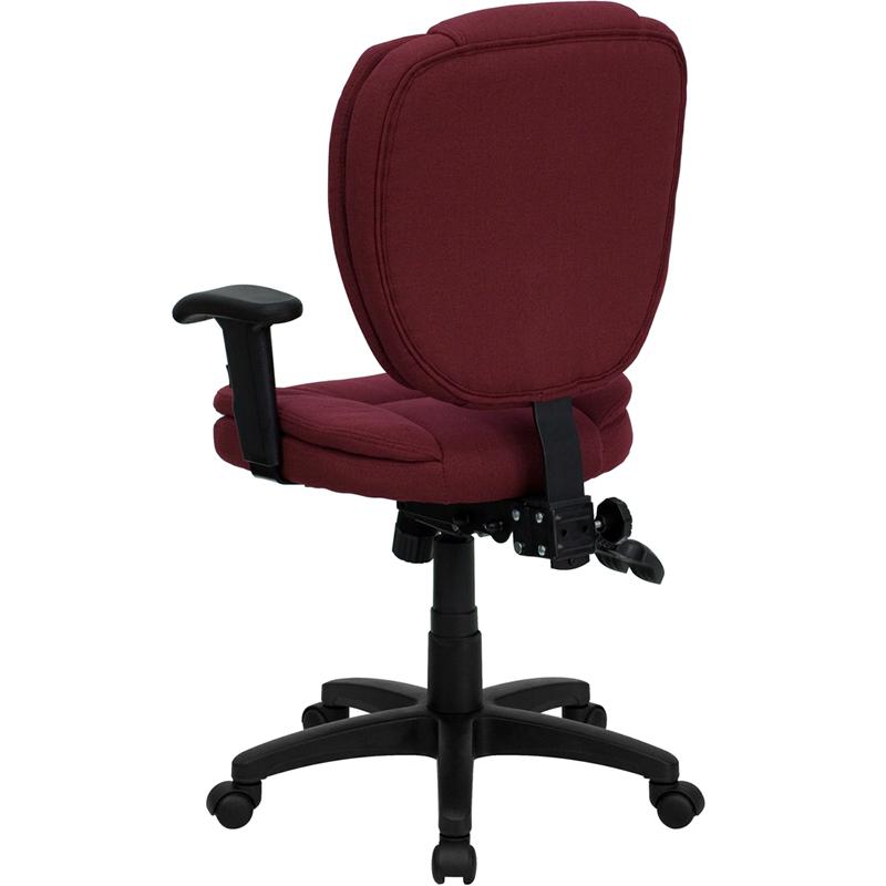 Mid-Back Burgundy Fabric Multifunction Swivel Ergonomic Task Office Chair With Pillow Top Cushioning And Arms By Flash Furniture | Office Chairs | Modishstore - 3