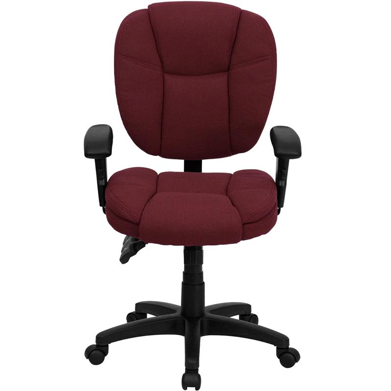 Mid-Back Burgundy Fabric Multifunction Swivel Ergonomic Task Office Chair With Pillow Top Cushioning And Arms By Flash Furniture | Office Chairs | Modishstore - 4