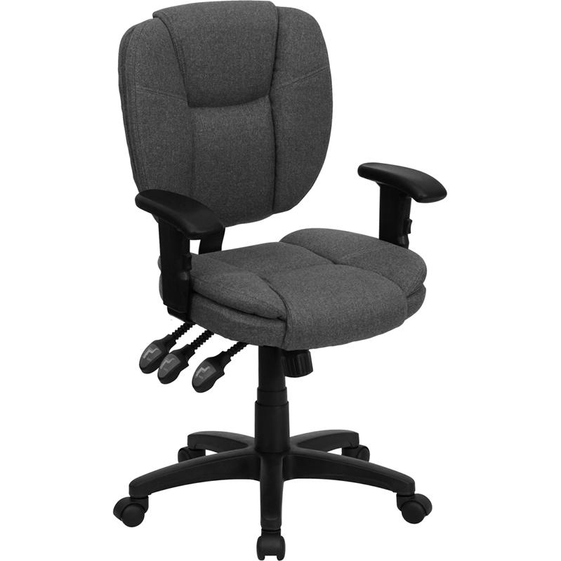 Mid-Back Gray Fabric Multifunction Swivel Ergonomic Task Office Chair With Pillow Top Cushioning And Arms By Flash Furniture | Office Chairs | Modishstore - 1