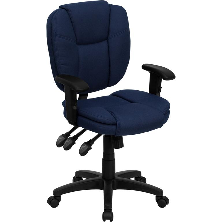 Mid-Back Navy Blue Fabric Multifunction Swivel Ergonomic Task Office Chair With Pillow Top Cushioning And Arms By Flash Furniture | Office Chairs | Modishstore - 1