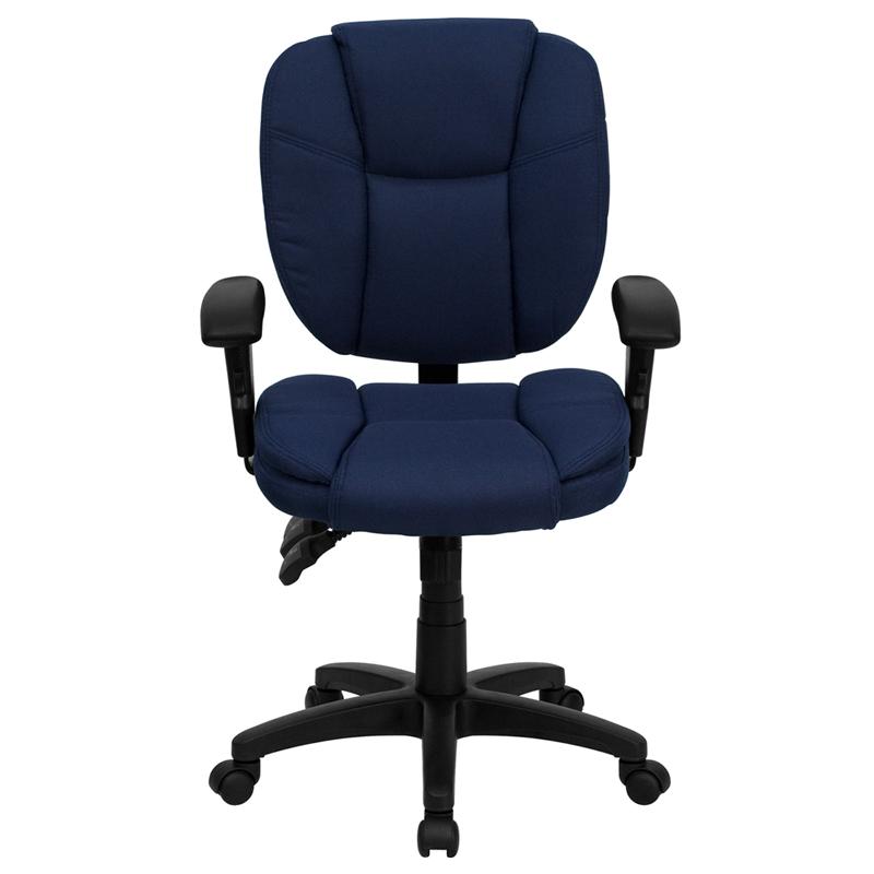 Mid-Back Navy Blue Fabric Multifunction Swivel Ergonomic Task Office Chair With Pillow Top Cushioning And Arms By Flash Furniture | Office Chairs | Modishstore - 4