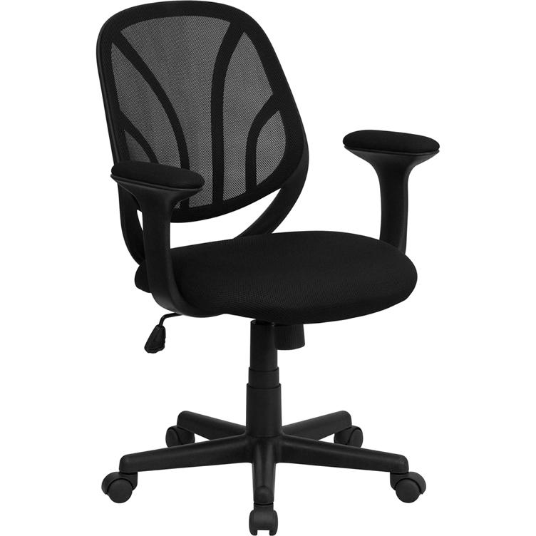 Y-Go Office Chair™ Mid-Back Black Mesh Swivel Task Office Chair With Arms By Flash Furniture | Office Chairs | Modishstore - 1