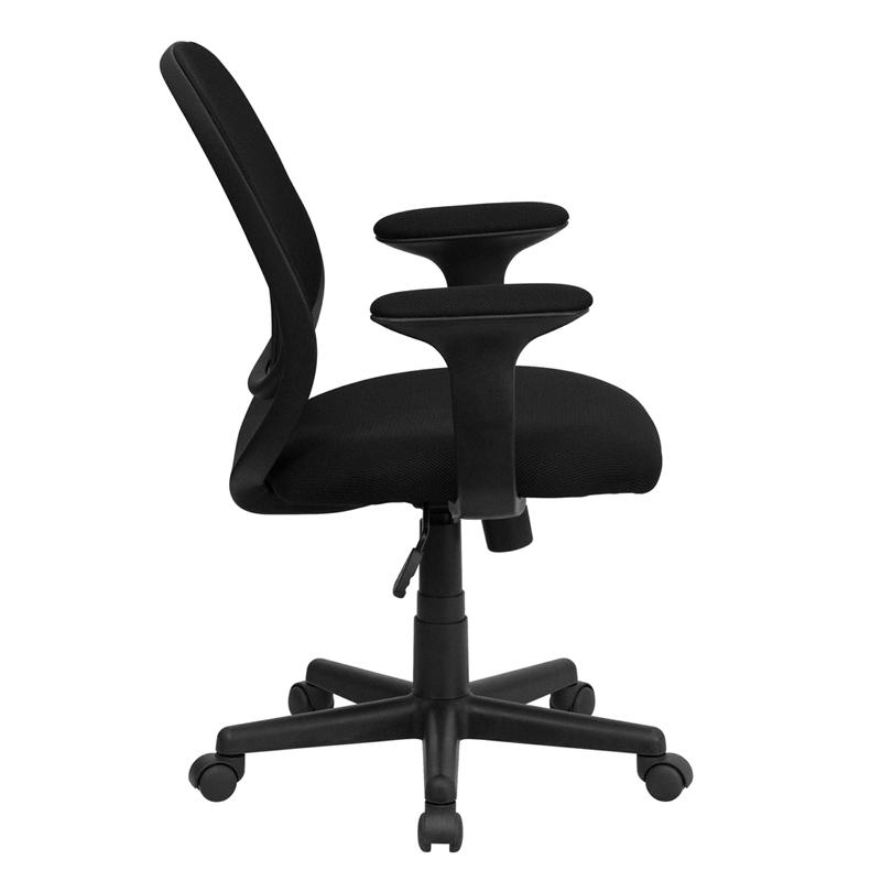 Y-Go Office Chair™ Mid-Back Black Mesh Swivel Task Office Chair With Arms By Flash Furniture | Office Chairs | Modishstore - 2