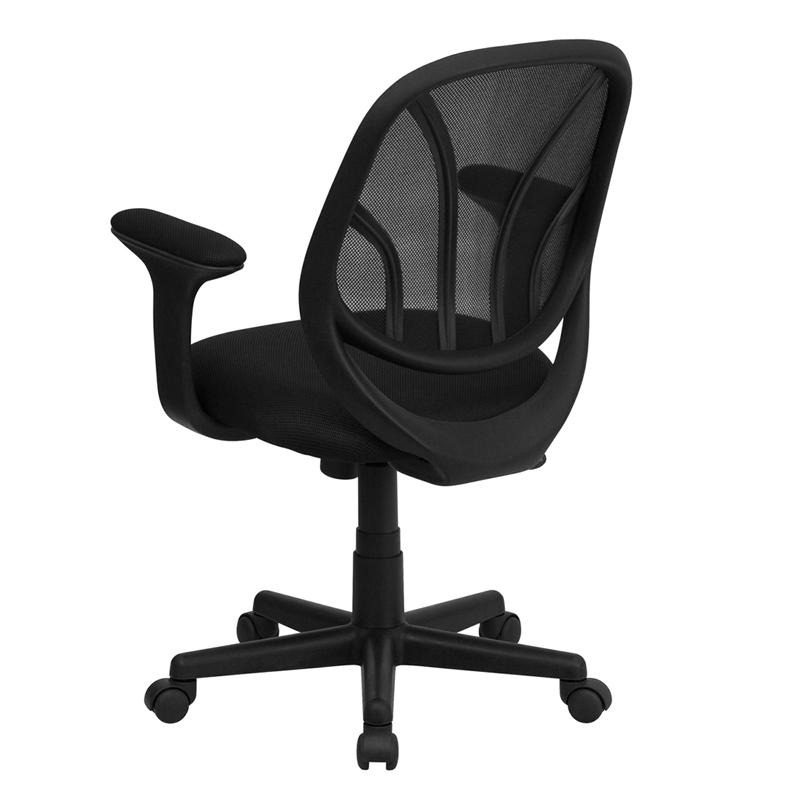 Y-Go Office Chair™ Mid-Back Black Mesh Swivel Task Office Chair With Arms By Flash Furniture | Office Chairs | Modishstore - 3