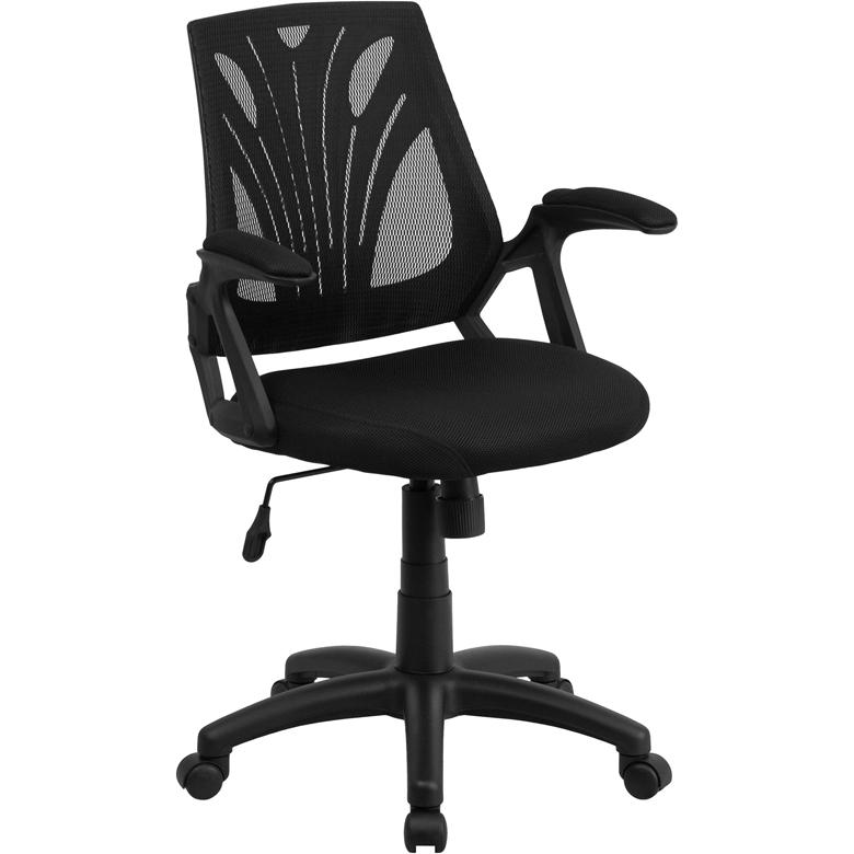 Mid-Back Designer Black Mesh Swivel Task Office Chair With Open Arms By Flash Furniture | Office Chairs | Modishstore - 1