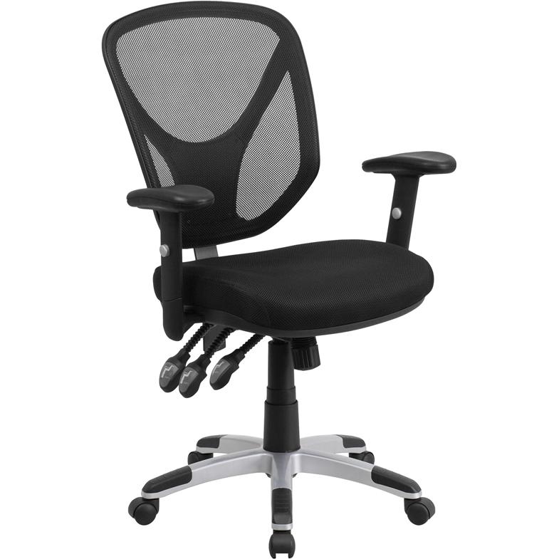 Mid-Back Black Mesh Multifunction Swivel Ergonomic Task Office Chair With Adjustable Arms By Flash Furniture | Office Chairs | Modishstore - 1