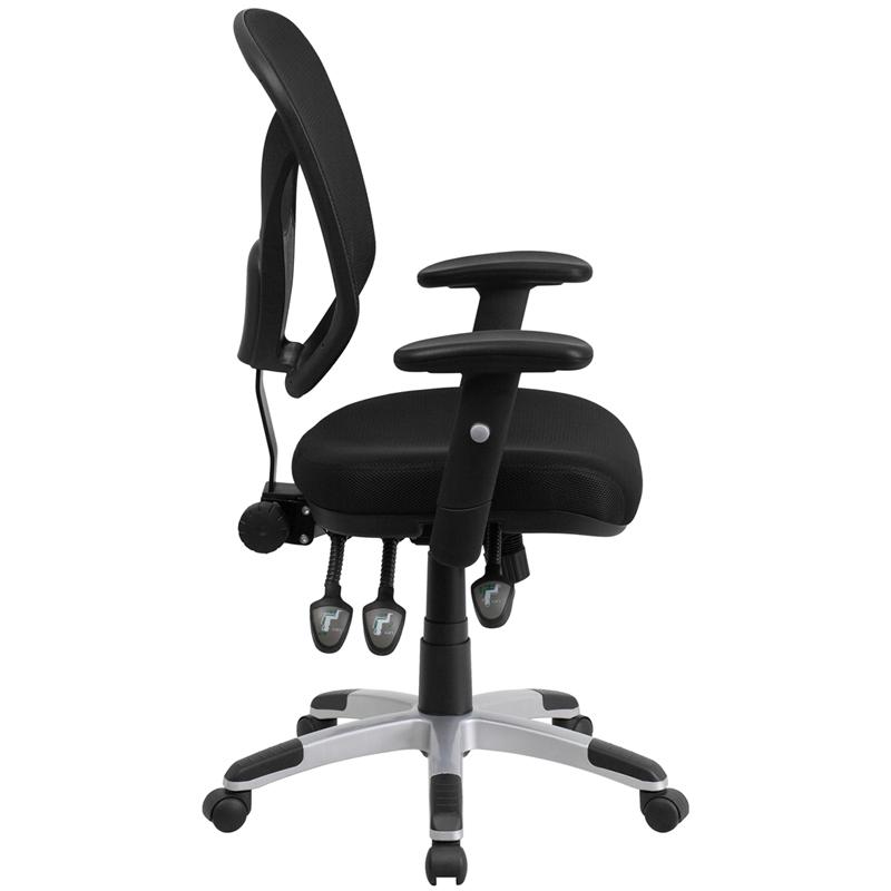 Mid-Back Black Mesh Multifunction Swivel Ergonomic Task Office Chair With Adjustable Arms By Flash Furniture | Office Chairs | Modishstore - 2