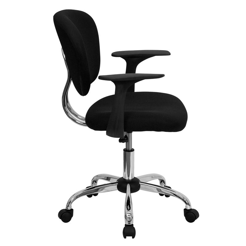 Mid-Back Black Mesh Padded Swivel Task Office Chair With Chrome Base And Arms By Flash Furniture | Office Chairs | Modishstore - 2