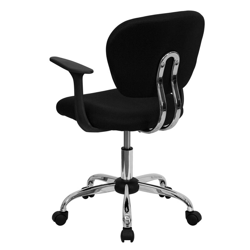 Mid-Back Black Mesh Padded Swivel Task Office Chair With Chrome Base And Arms By Flash Furniture | Office Chairs | Modishstore - 3