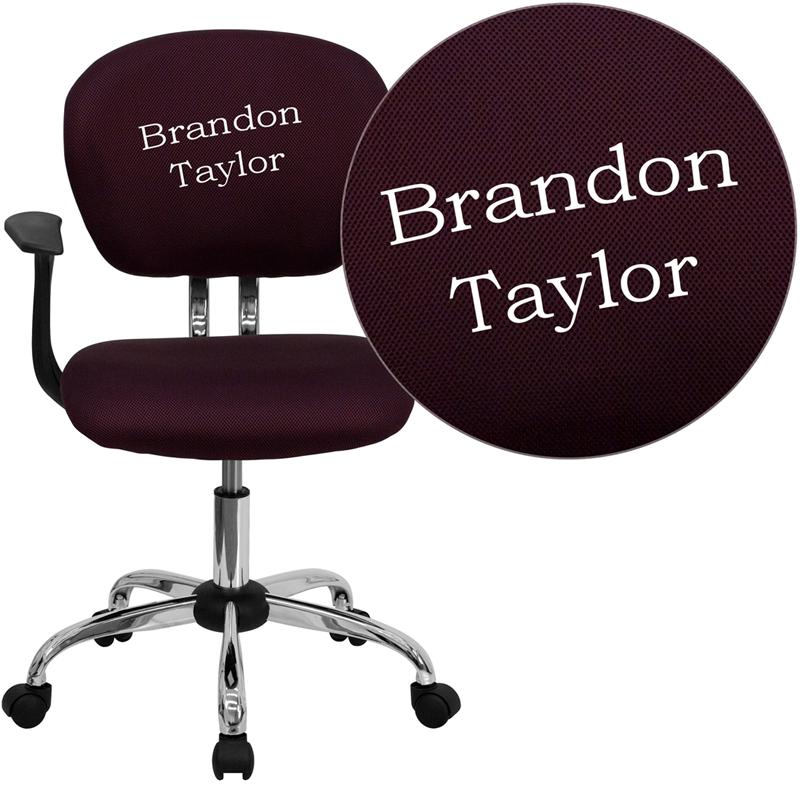 Personalized Mid-Back Burgundy Mesh Swivel Task Office Chair With Chrome Base And Arms By Flash Furniture | Office Chairs | Modishstore - 1