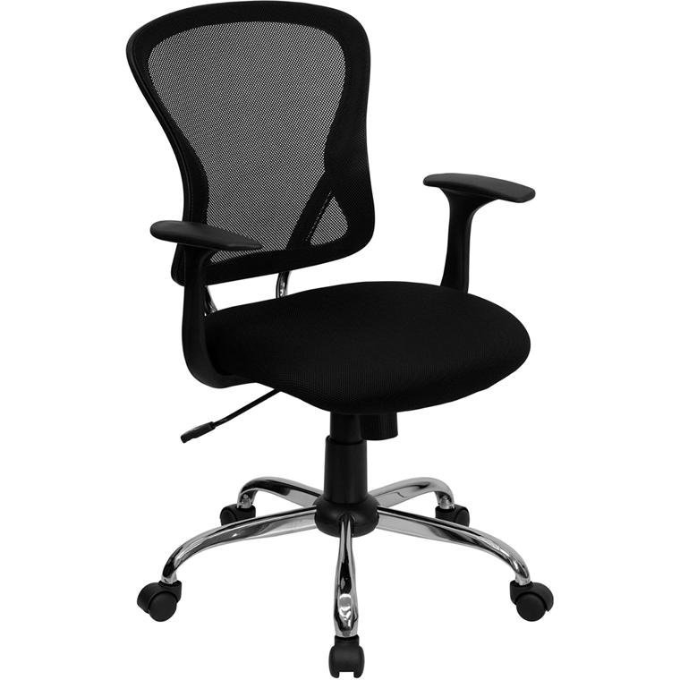 Mid-Back Black Mesh Swivel Task Office Chair With Chrome Base And Arms By Flash Furniture | Office Chairs | Modishstore - 1