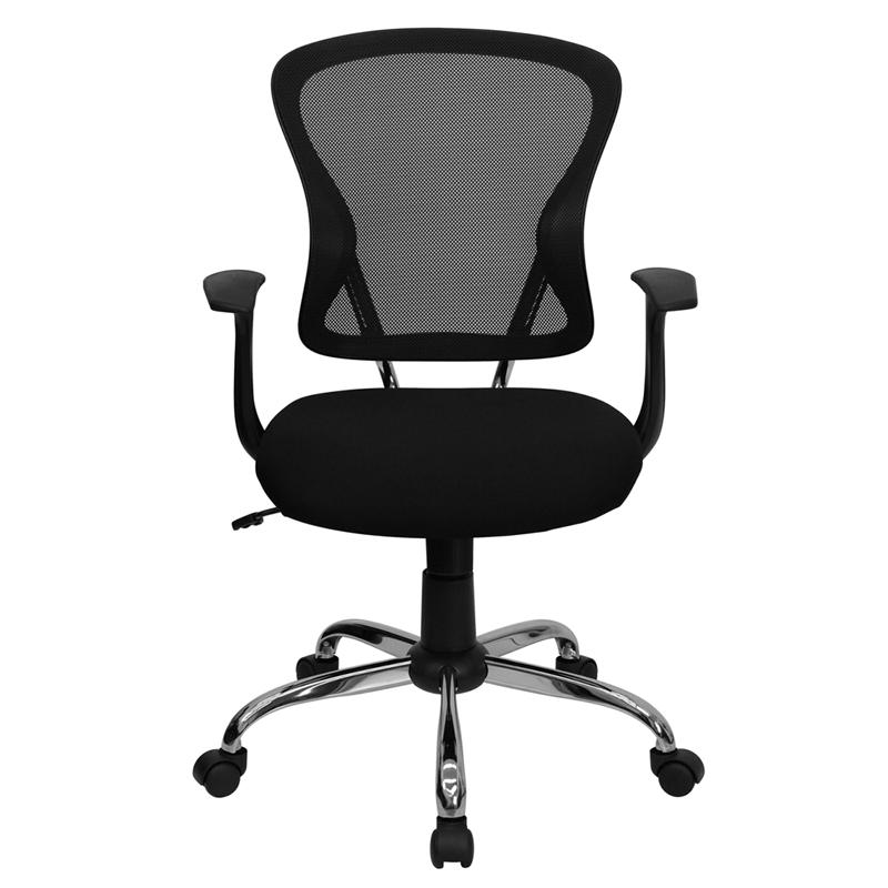 Mid-Back Black Mesh Swivel Task Office Chair With Chrome Base And Arms By Flash Furniture | Office Chairs | Modishstore - 4