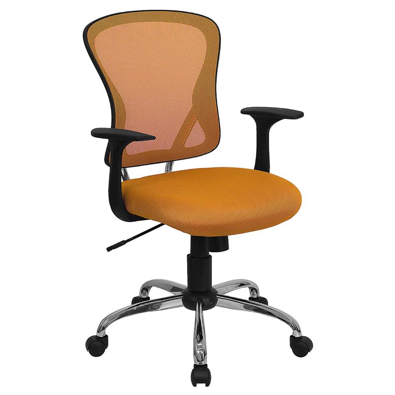 Mid-Back Orange Mesh Swivel Task Office Chair With Chrome Base And Arms By Flash Furniture | Office Chairs | Modishstore - 1