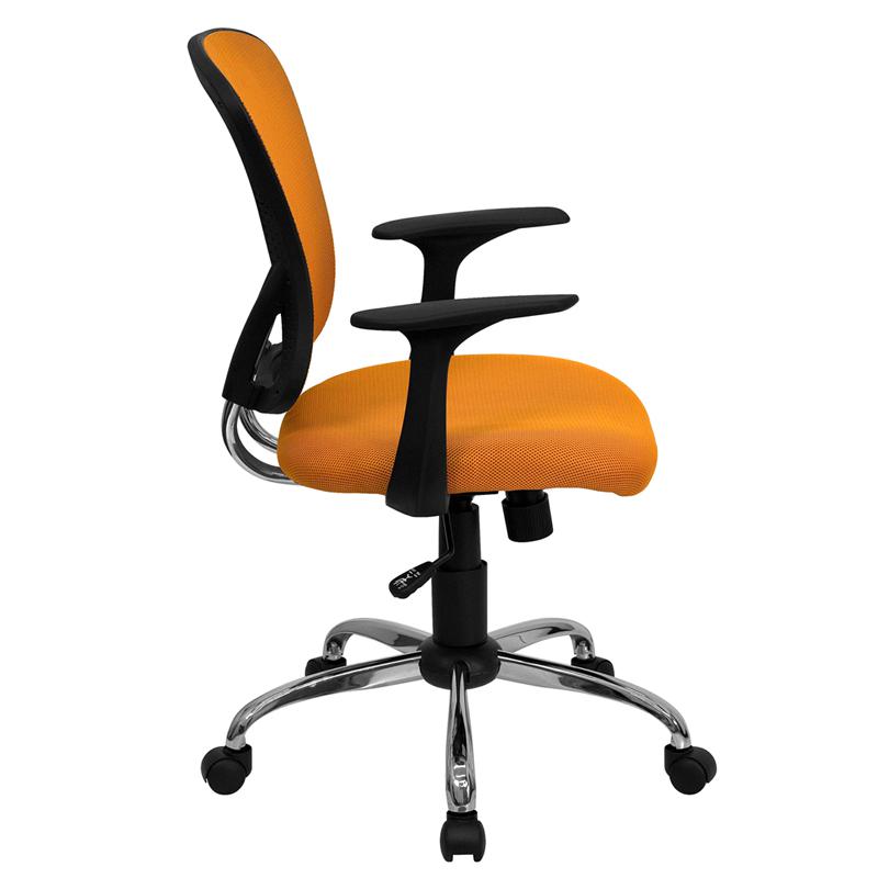 Mid-Back Orange Mesh Swivel Task Office Chair With Chrome Base And Arms By Flash Furniture | Office Chairs | Modishstore - 2