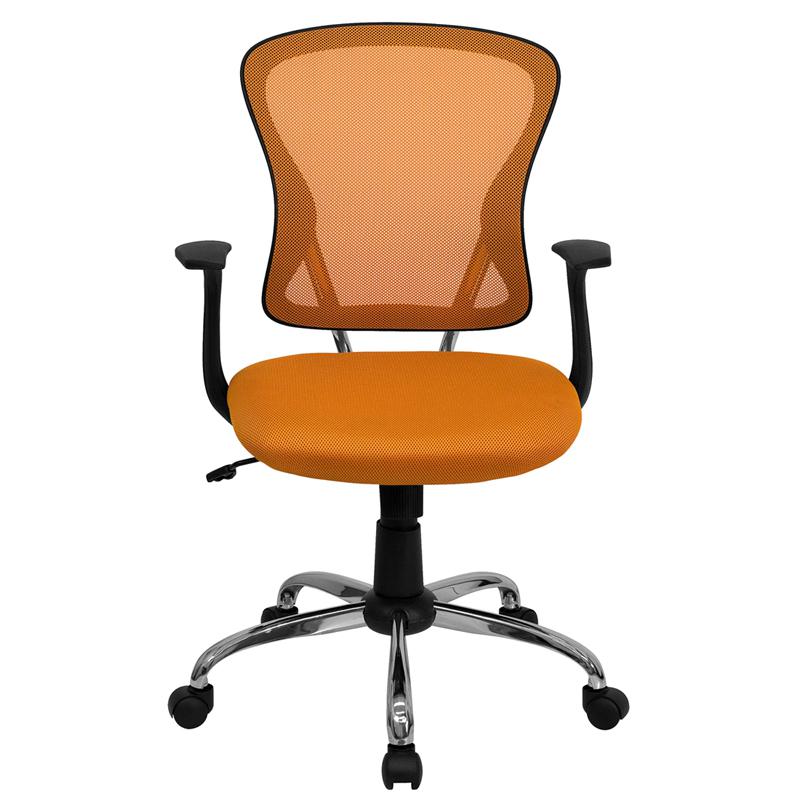 Mid-Back Orange Mesh Swivel Task Office Chair With Chrome Base And Arms By Flash Furniture | Office Chairs | Modishstore - 4