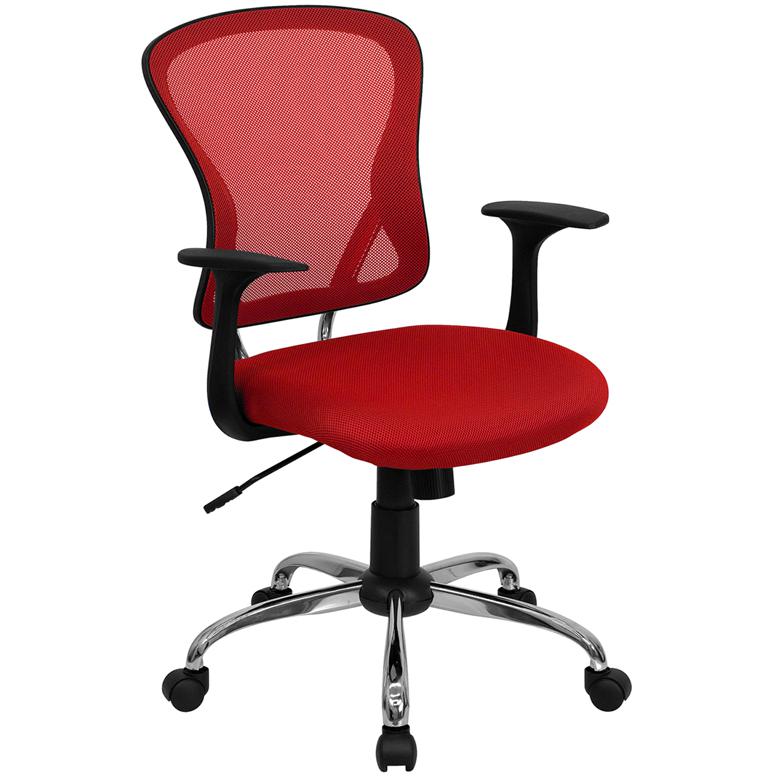 Mid-Back Red Mesh Swivel Task Office Chair With Chrome Base And Arms By Flash Furniture | Office Chairs | Modishstore - 1