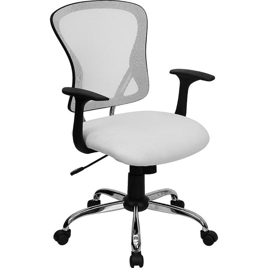 Mid-Back White Mesh Swivel Task Office Chair With Chrome Base And Arms By Flash Furniture | Office Chairs | Modishstore - 1