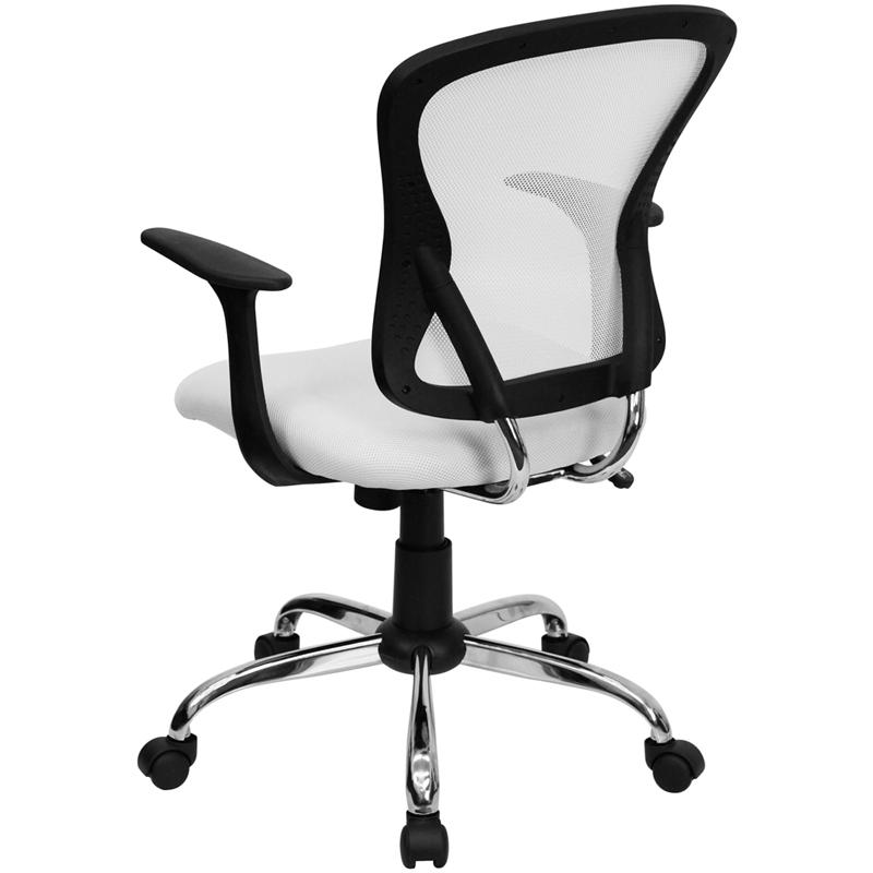 Mid-Back White Mesh Swivel Task Office Chair With Chrome Base And Arms By Flash Furniture | Office Chairs | Modishstore - 3