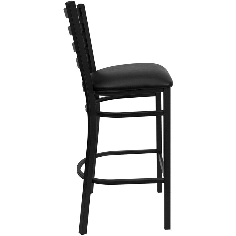 Flash Furniture Hercules Series Black Ladder Back Metal Restaurant Barstool - Black Vinyl Seat | Bar Stools | Modishstore - 2