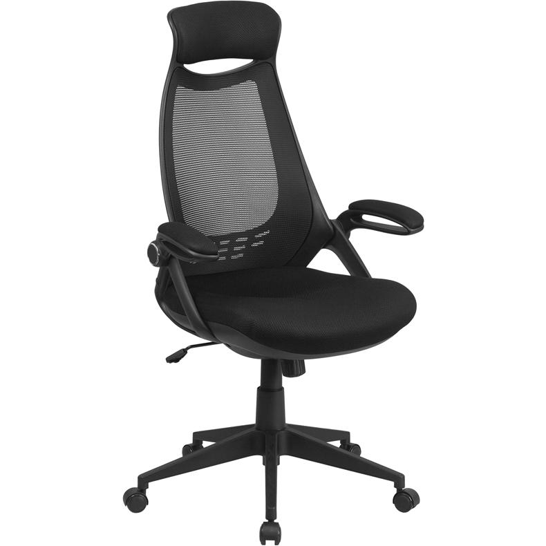 High Back Black Mesh Executive Swivel Office Chair With Flip-Up Arms By Flash Furniture | Office Chairs | Modishstore - 1